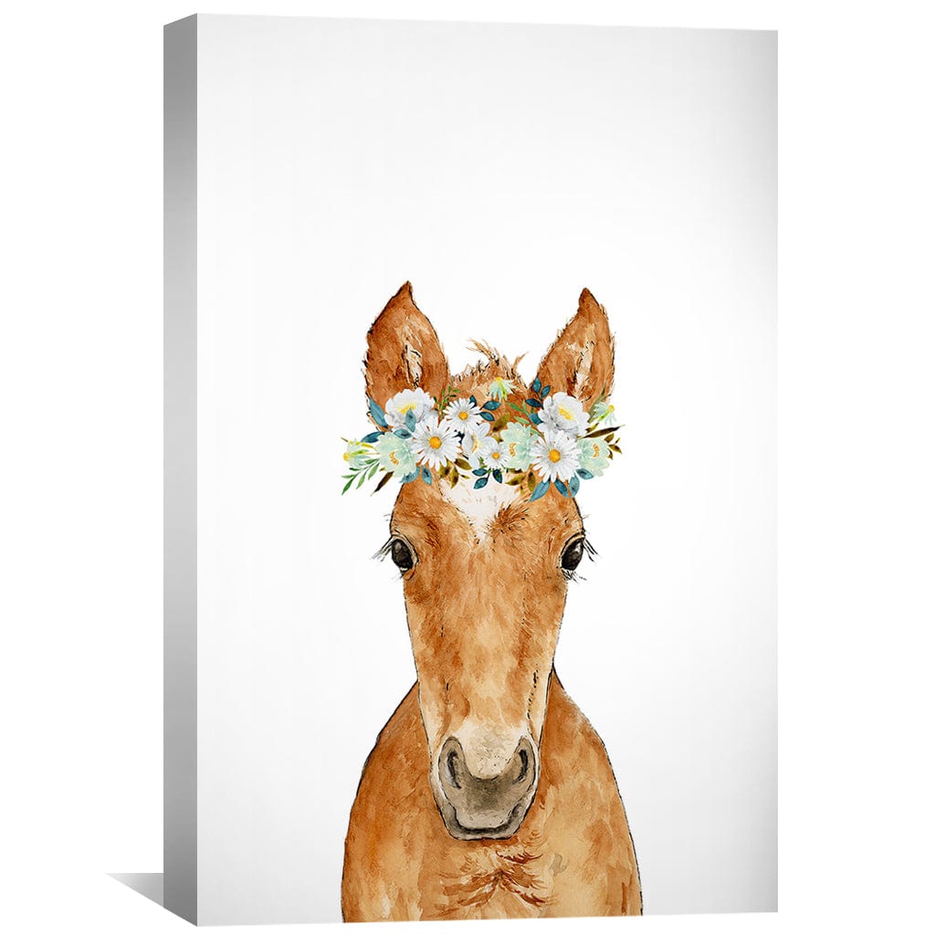 Charming Baby Horse Oil Painting with Floral Crown for Home Decor