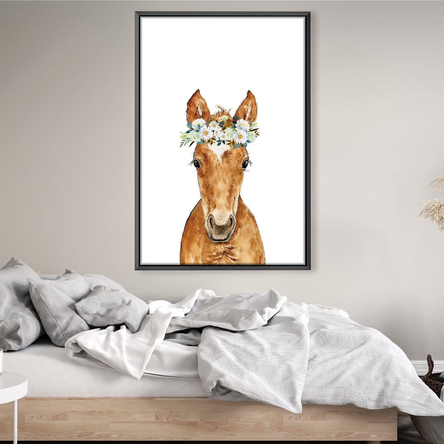 Charming Baby Horse Oil Painting with Floral Crown for Home Decor