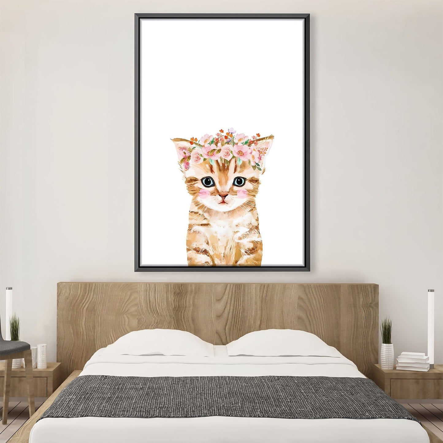 Adorable Floral Crown Kitten Oil Painting for Cat Lovers' Home Decor