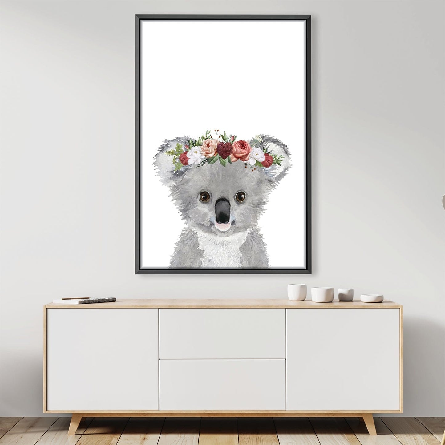 Floral Baby Koala Oil Painting for Kids' Room Decor and Nursery Wall Art