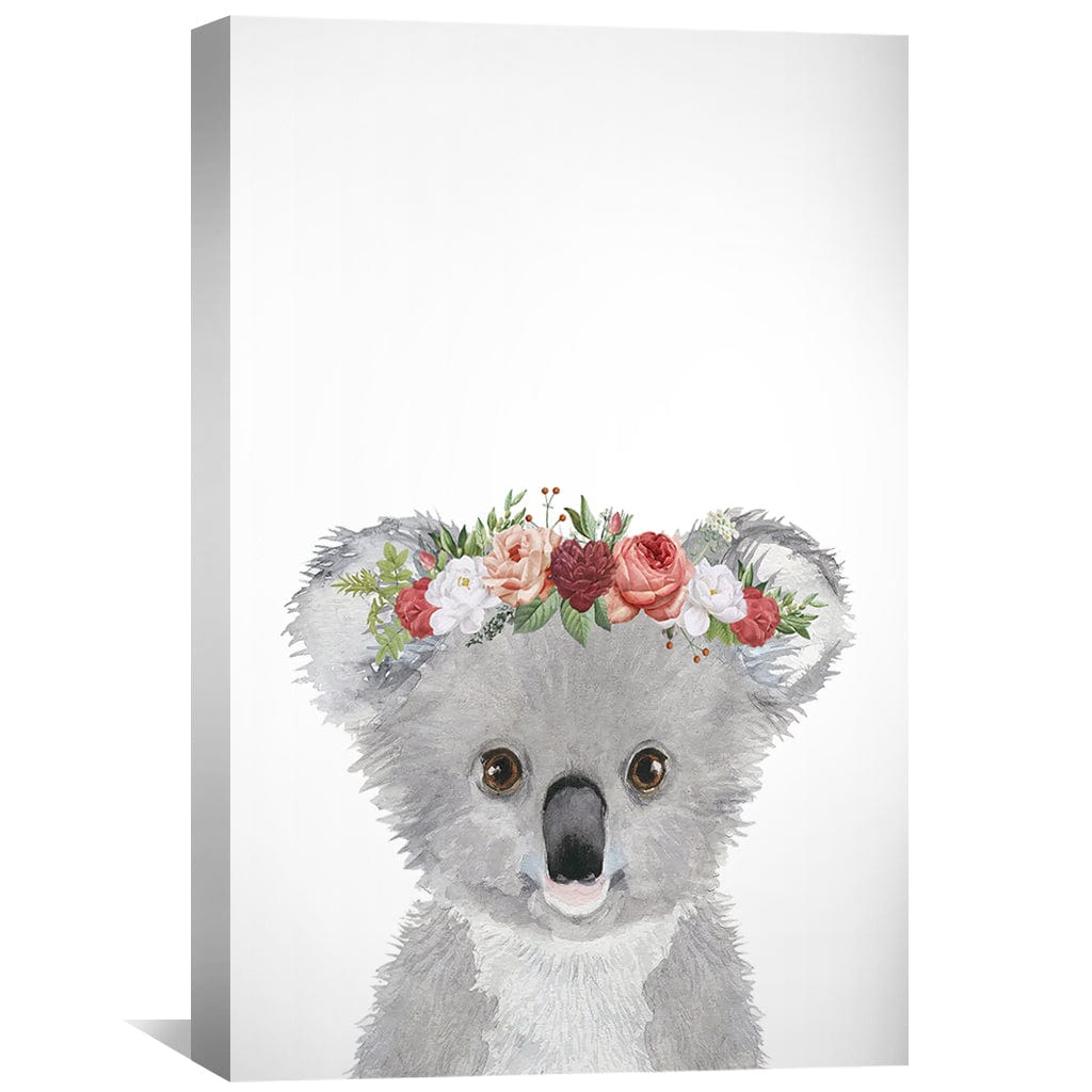 Floral Baby Koala Oil Painting for Kids' Room Decor and Nursery Wall Art