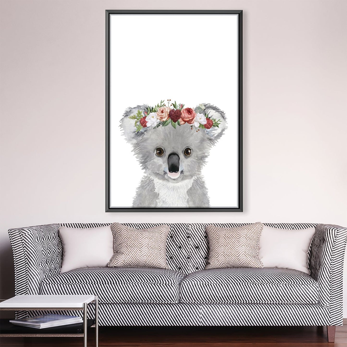Floral Baby Koala Oil Painting for Kids' Room Decor and Nursery Wall Art