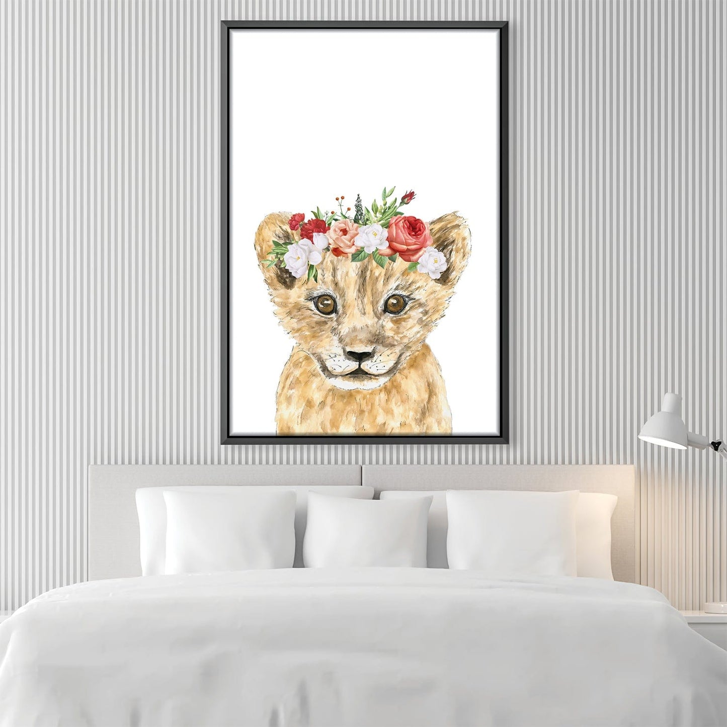 Charming Baby Lion Portrait with Floral Crown for Animal Art Lovers