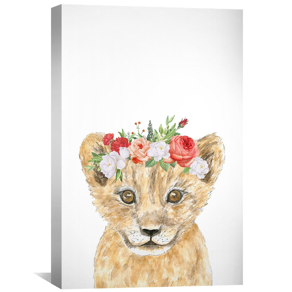 Charming Baby Lion Portrait with Floral Crown for Animal Art Lovers