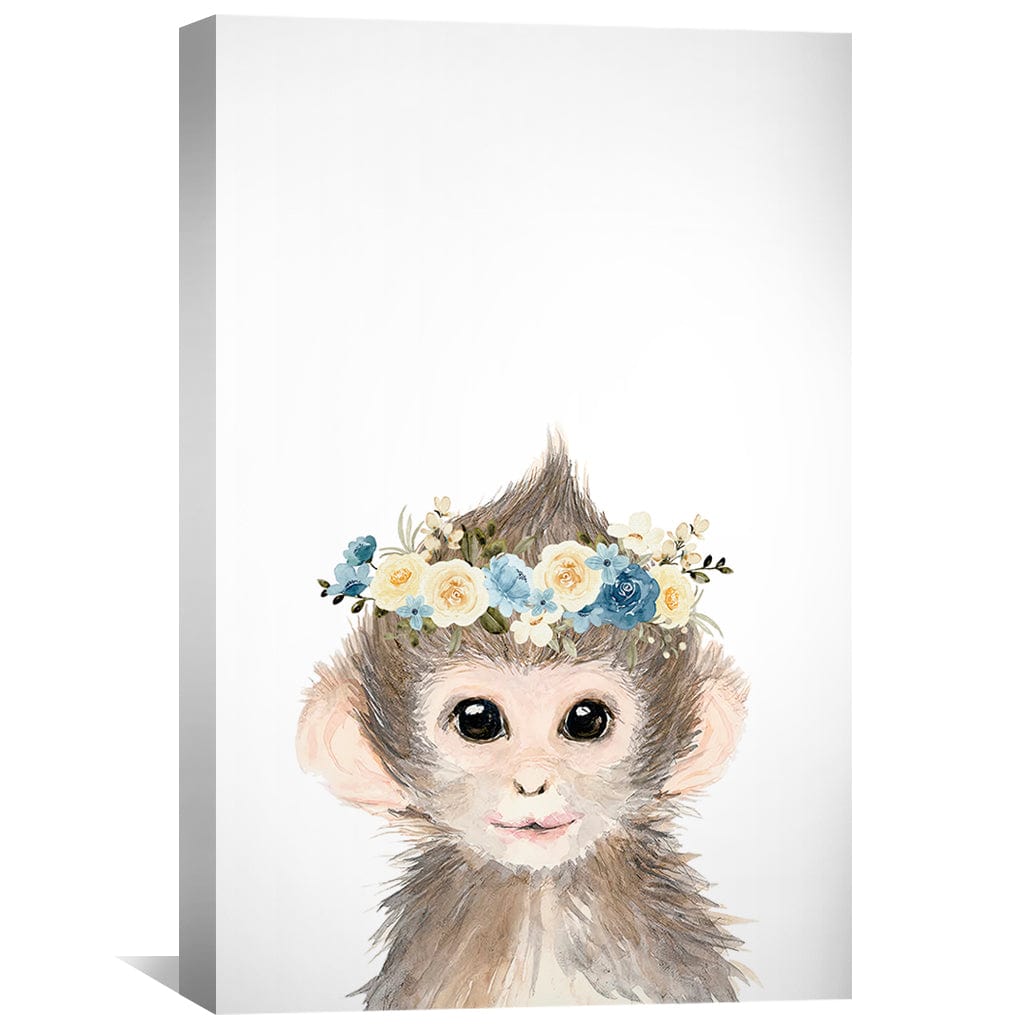 Adorable Baby Monkey with Floral Crown Oil Painting for Home Decor