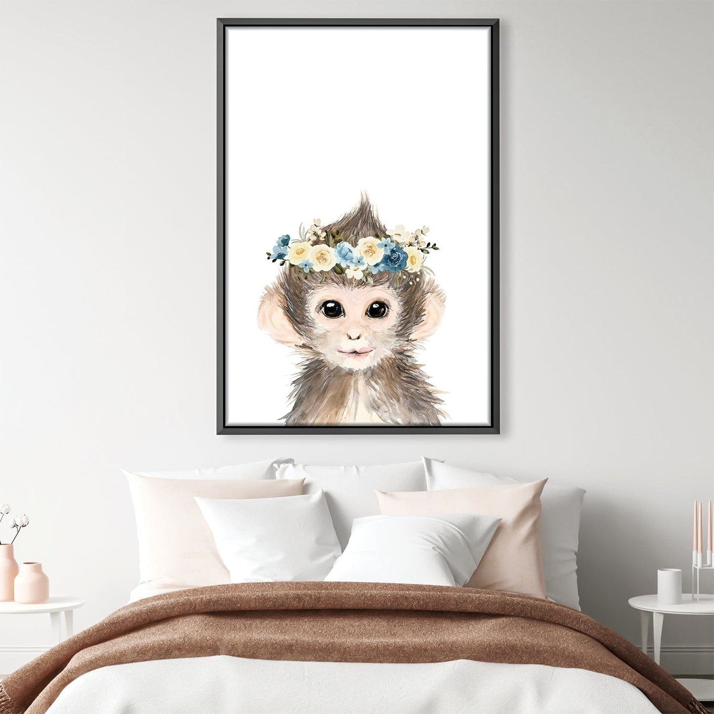 Adorable Baby Monkey with Floral Crown Oil Painting for Home Decor