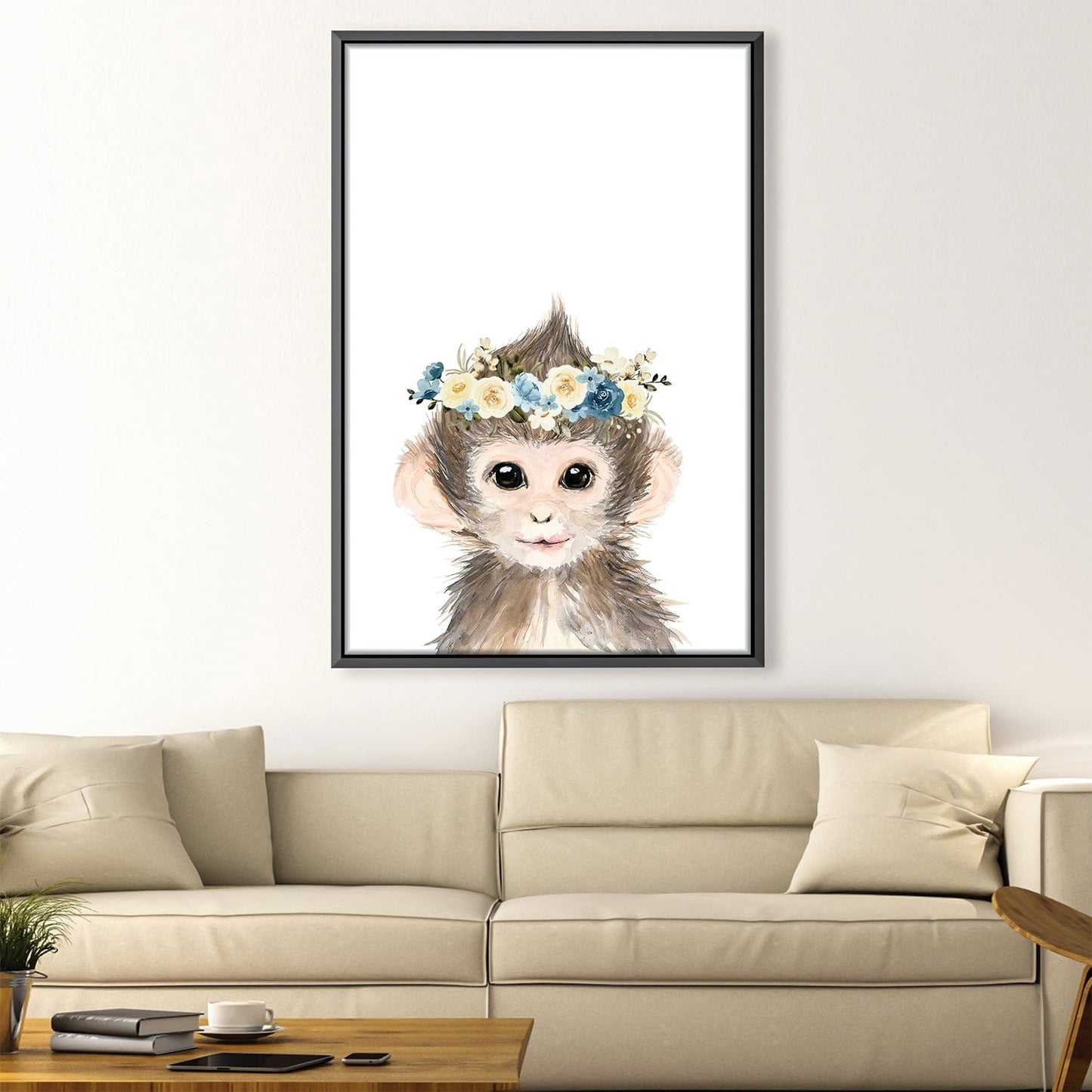 Adorable Baby Monkey with Floral Crown Oil Painting for Home Decor