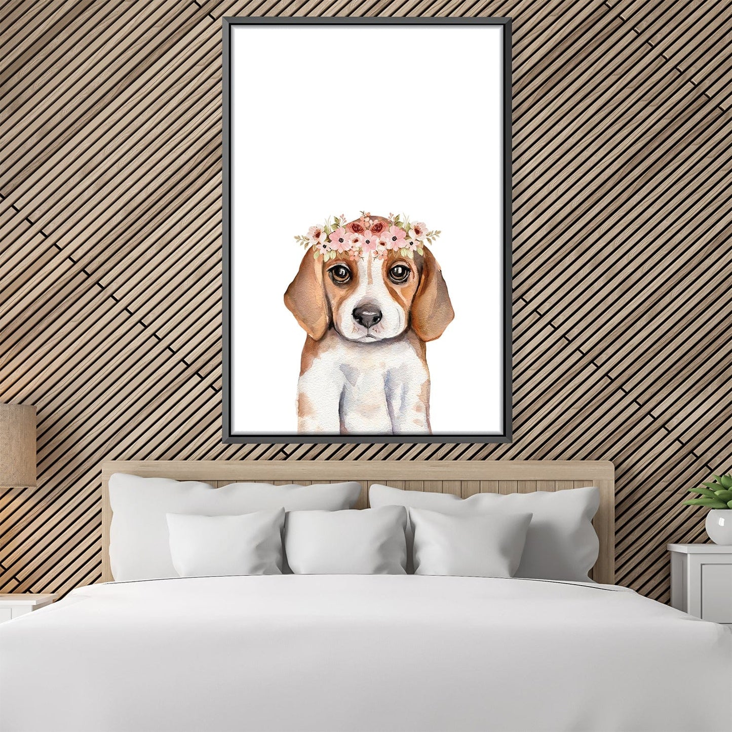 Charming Beagle Pup Portrait with Floral Crown for Pet Lovers
