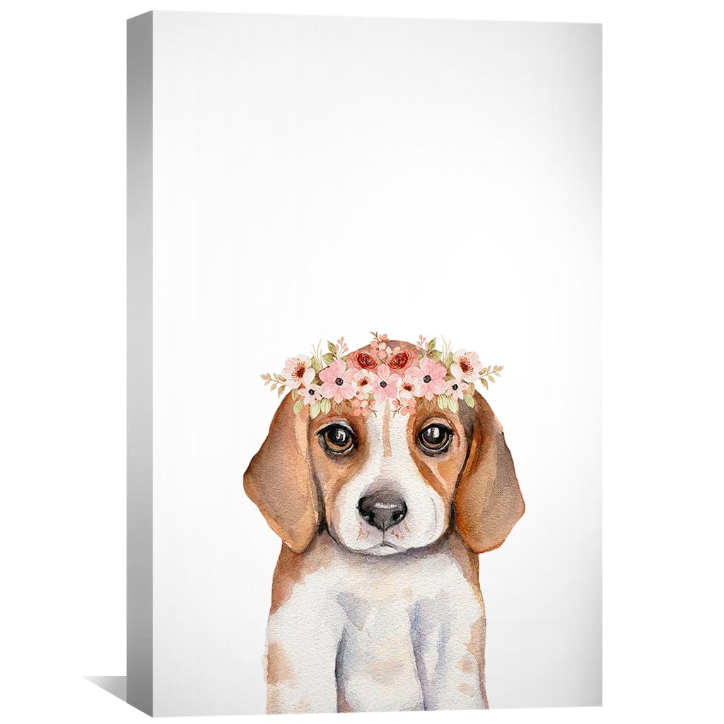 Charming Beagle Pup Portrait with Floral Crown for Pet Lovers