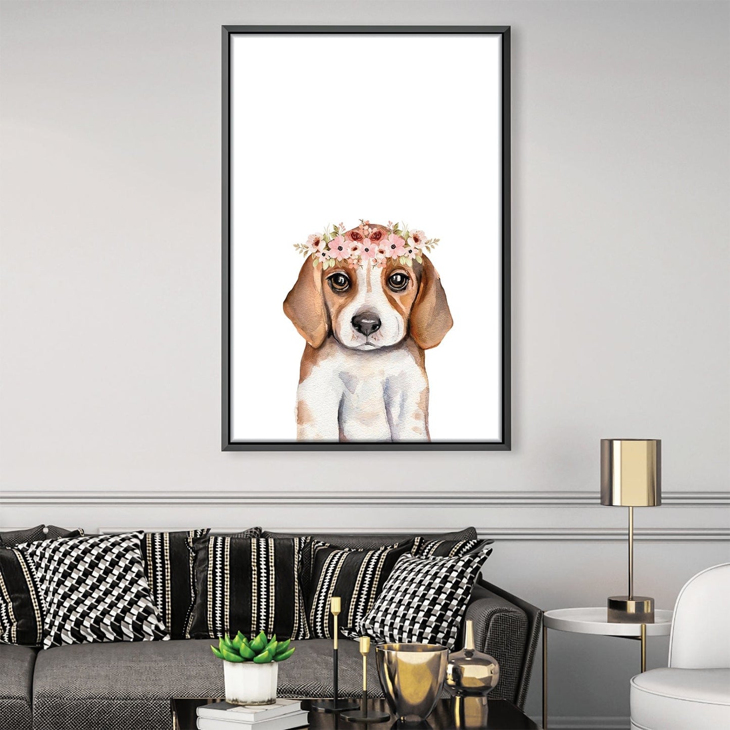 Charming Beagle Pup Portrait with Floral Crown for Pet Lovers