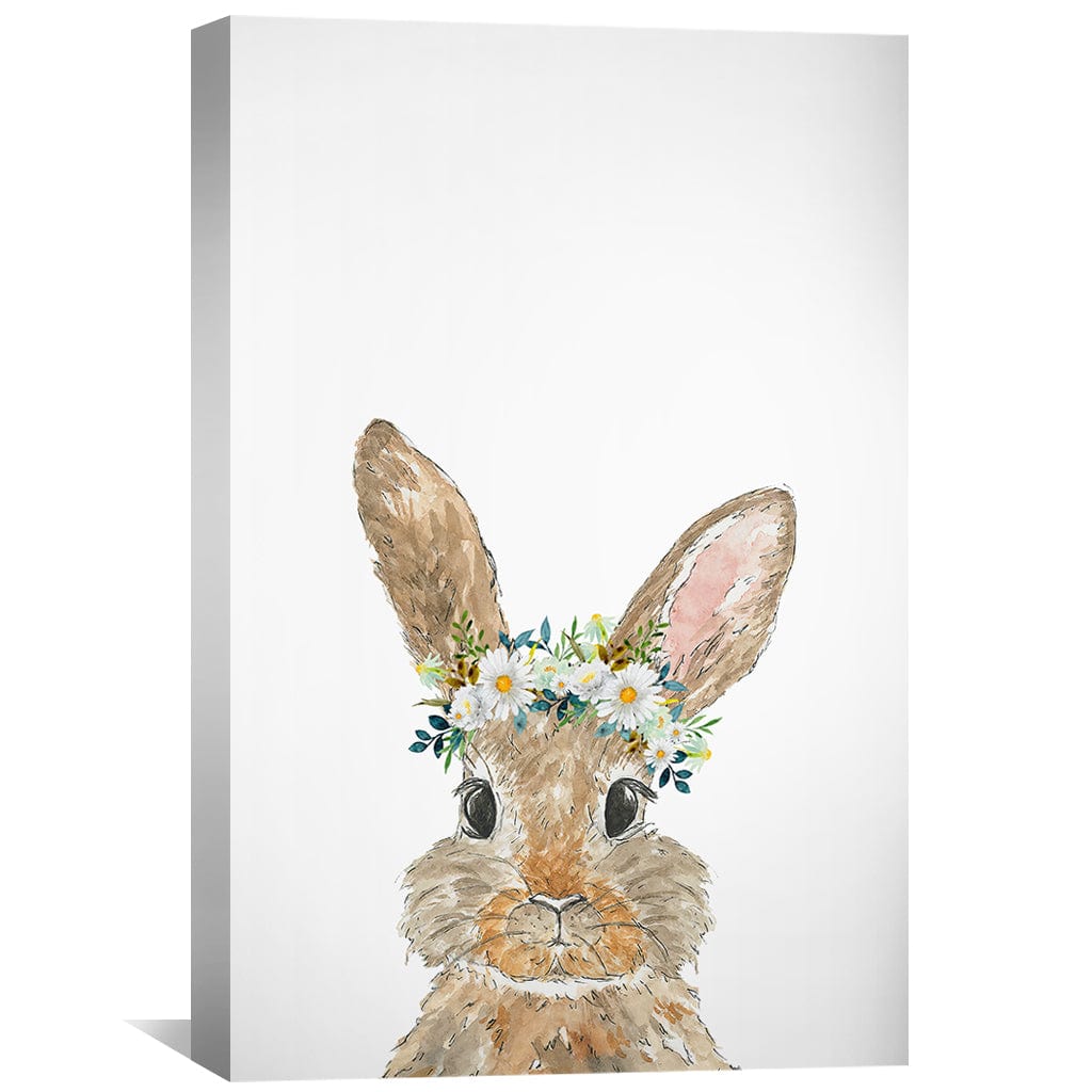 Charming Baby Rabbit Oil Painting with Floral Crown for Nursery Decor