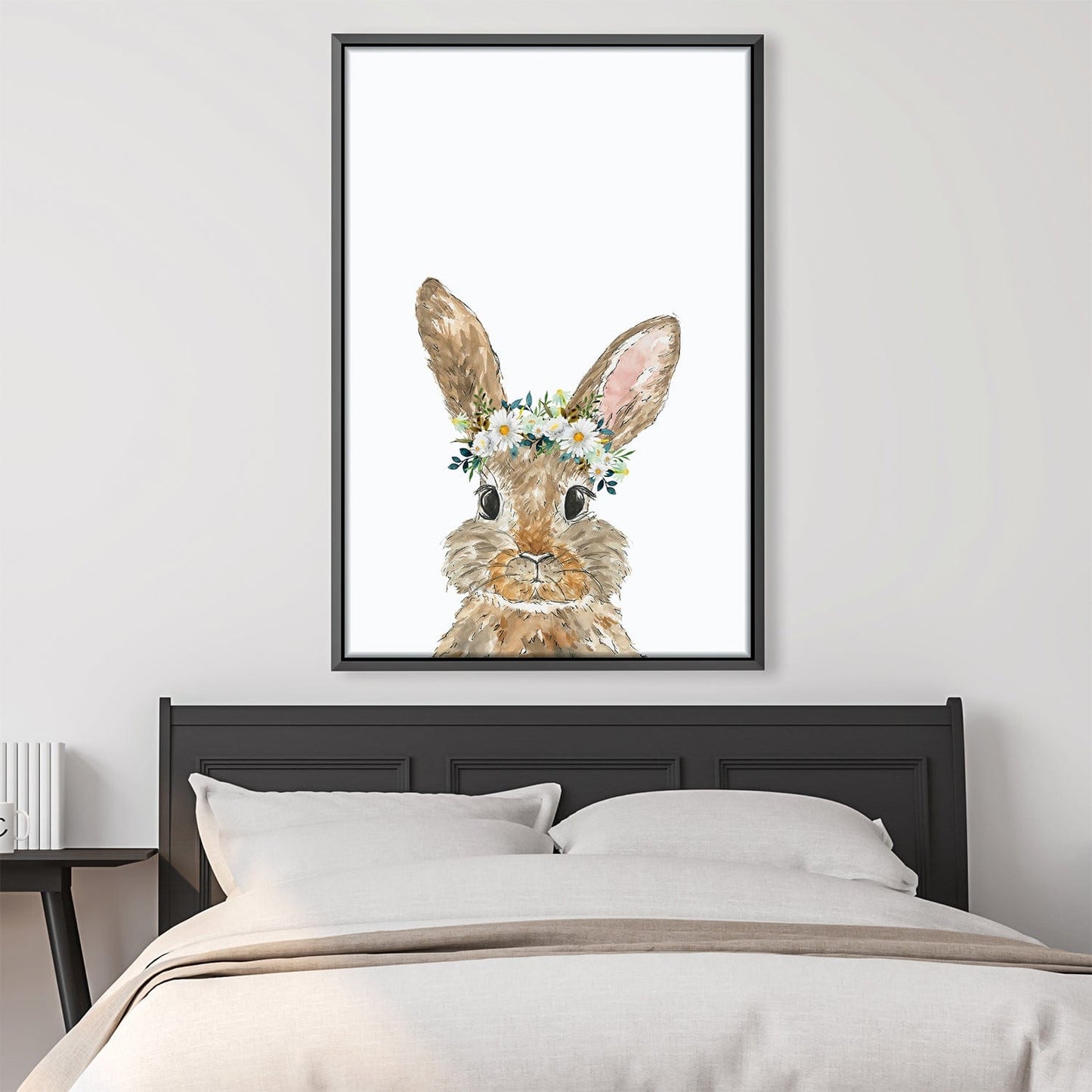 Charming Baby Rabbit Oil Painting with Floral Crown for Nursery Decor