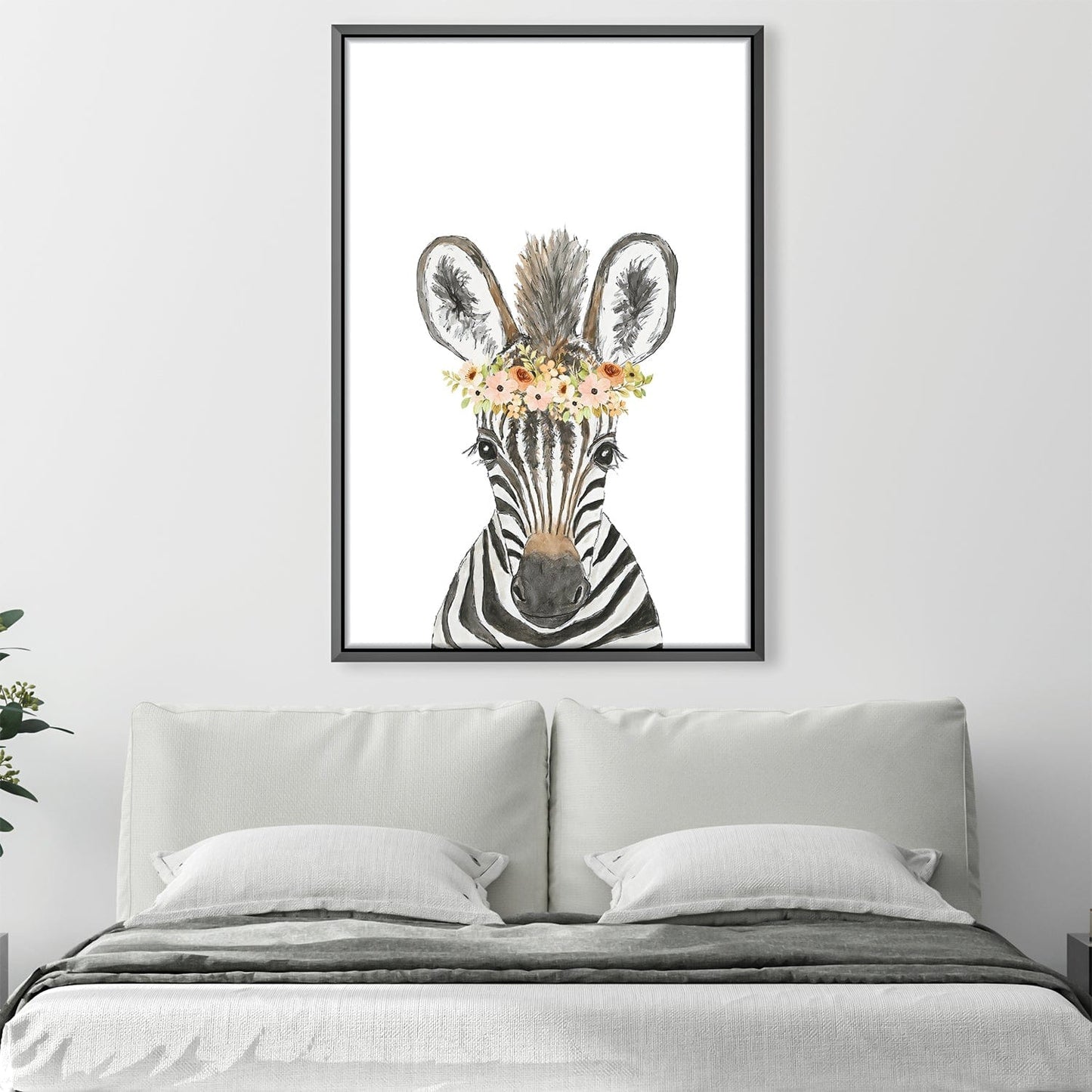 Charming Zebra with Floral Crown - Whimsical Oil Painting for Elegant Decor