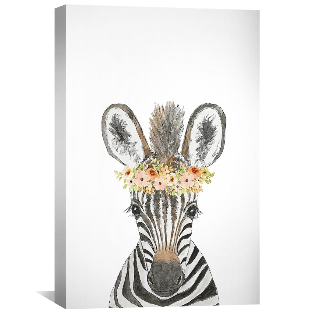 Charming Zebra with Floral Crown - Whimsical Oil Painting for Elegant Decor