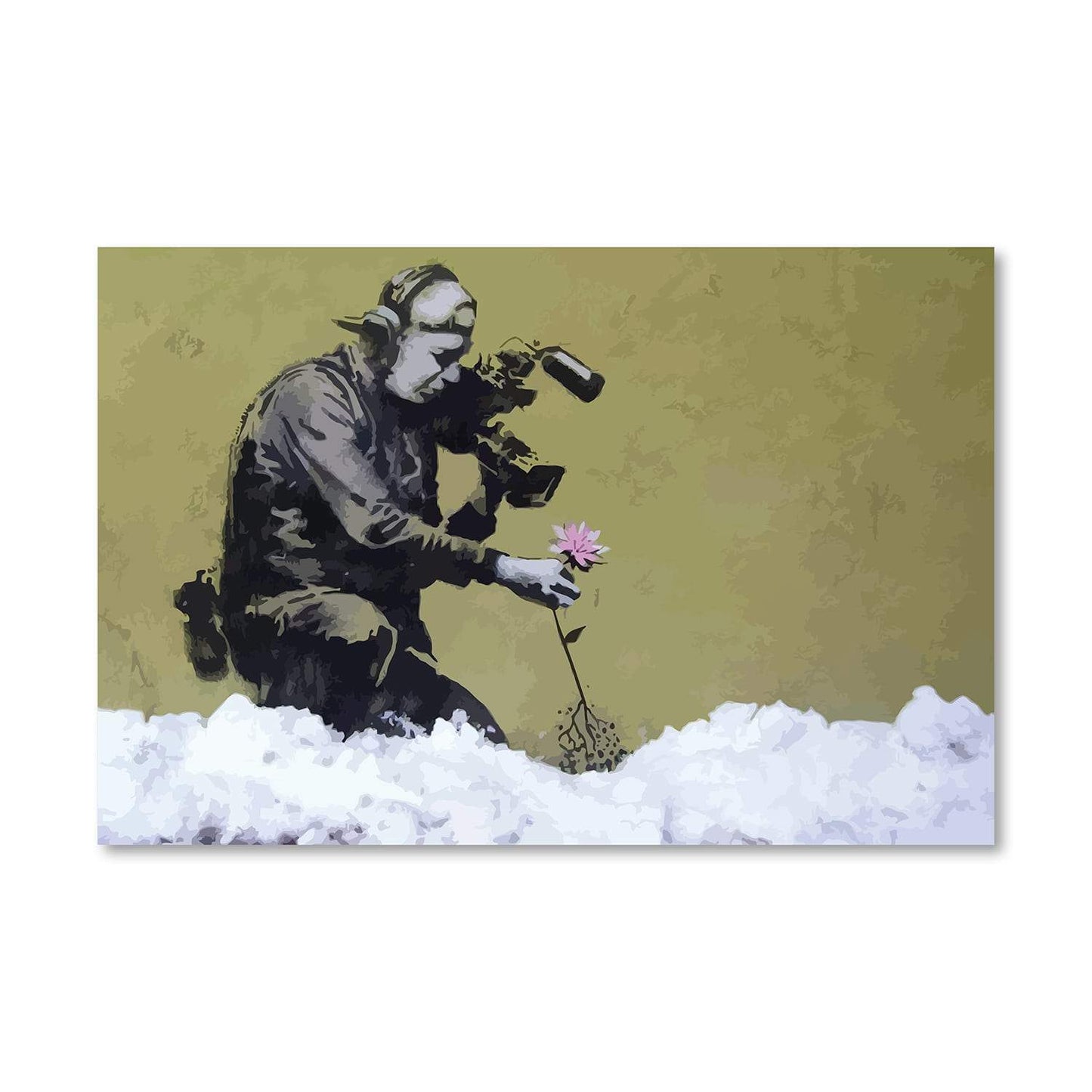 Captivating Cameraman with Flower - Contemporary Oil Painting Art
