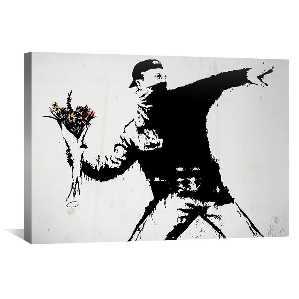 Flower Thrower Street Art Oil Painting for Modern Home Decor
