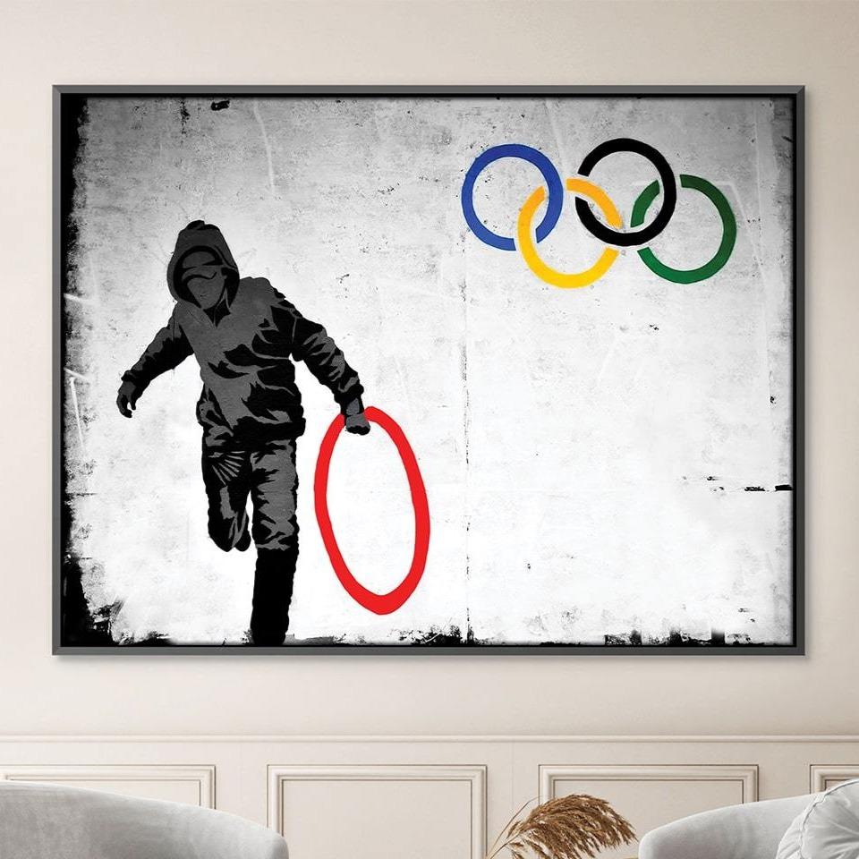 Urban Art Banksy Inspired Olympic Rings Looter Oil Painting