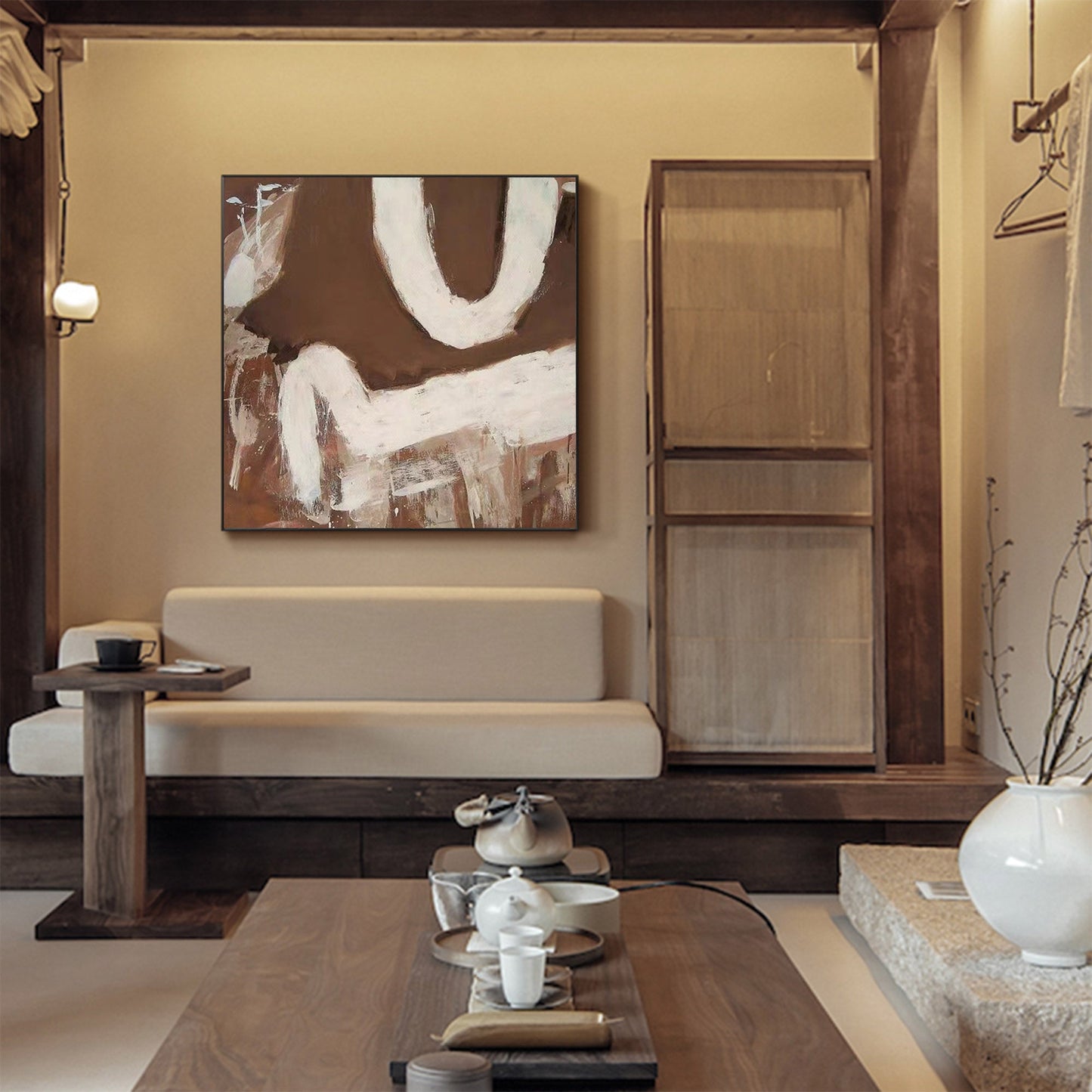 Elegant Wabi-Sabi Minimalist Oil Painting for Serene Home Decor