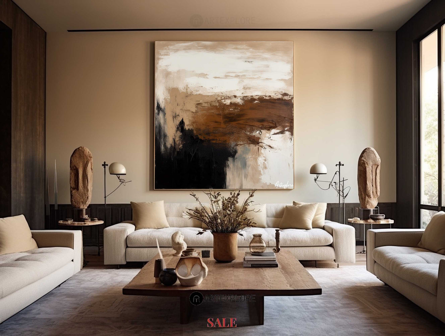 Contemporary Abstract Landscape Oil Painting in Earthy Tones for Modern Decor