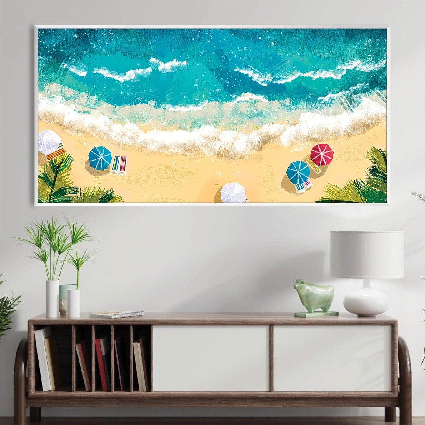 Vibrant Coastal Oasis Oil Painting for Artful Beach-Themed Decor