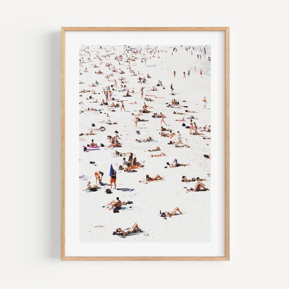 Sunny Beach Day: Vibrant Oil Painting of Relaxed Sunbathers on a Coastal Paradise