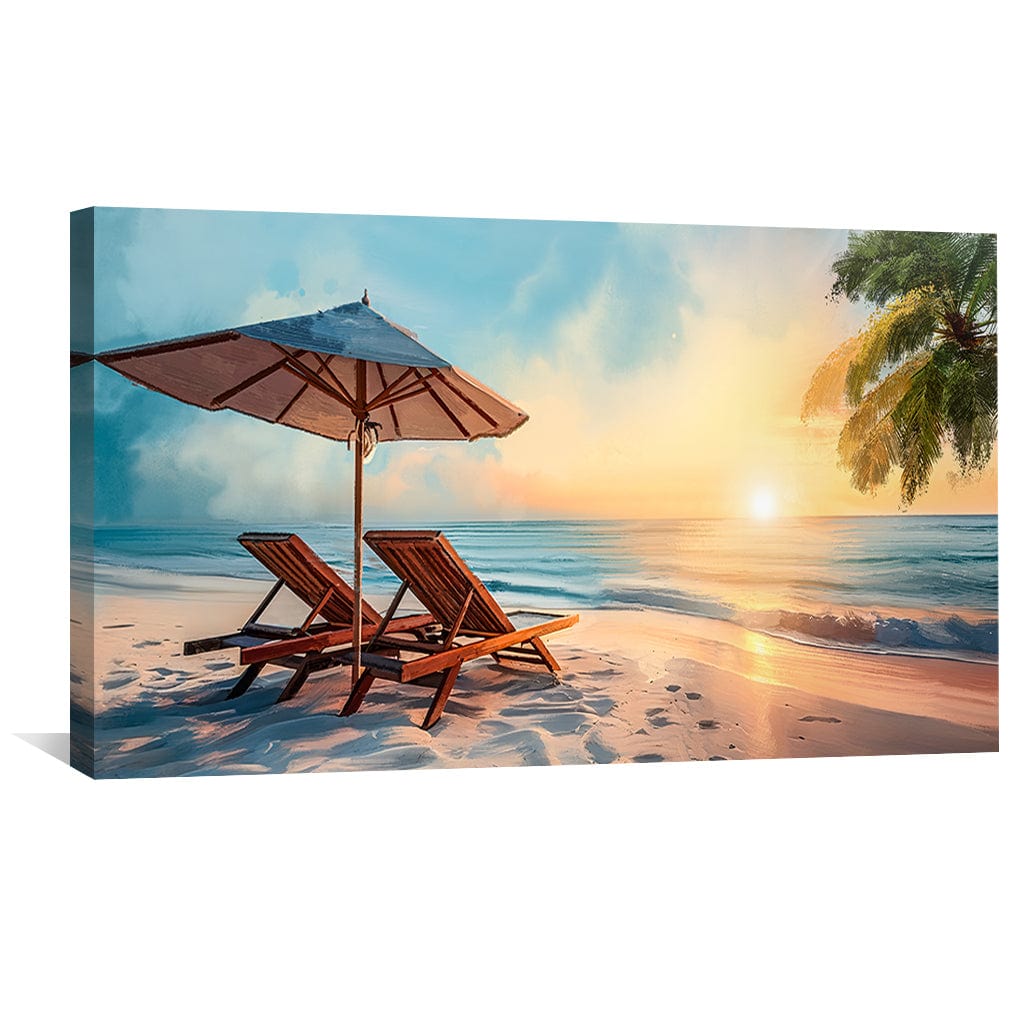 Tropical Sunset Serenity: Relaxing Beachside Oil Painting for Home Decor