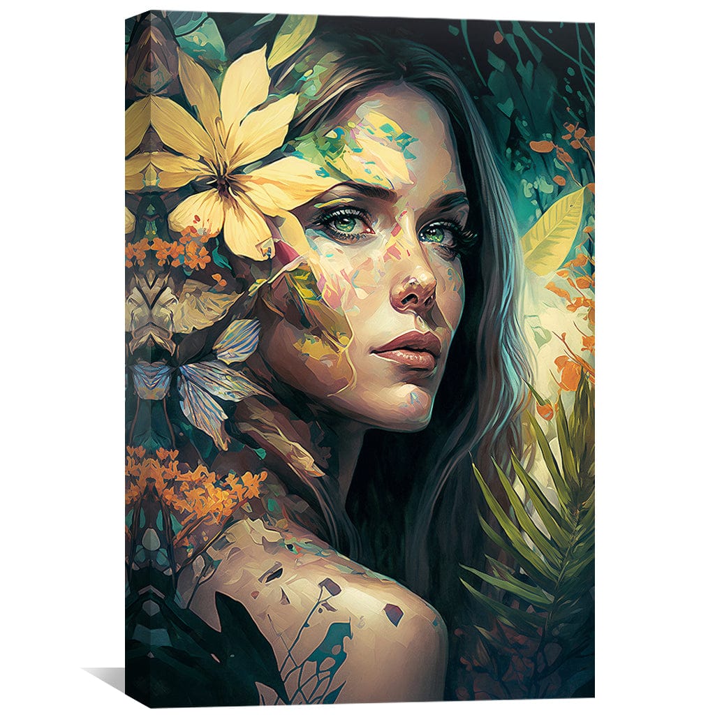 Nature's Elegance: Abstract Floral Oil Painting of a Woman's Portrait