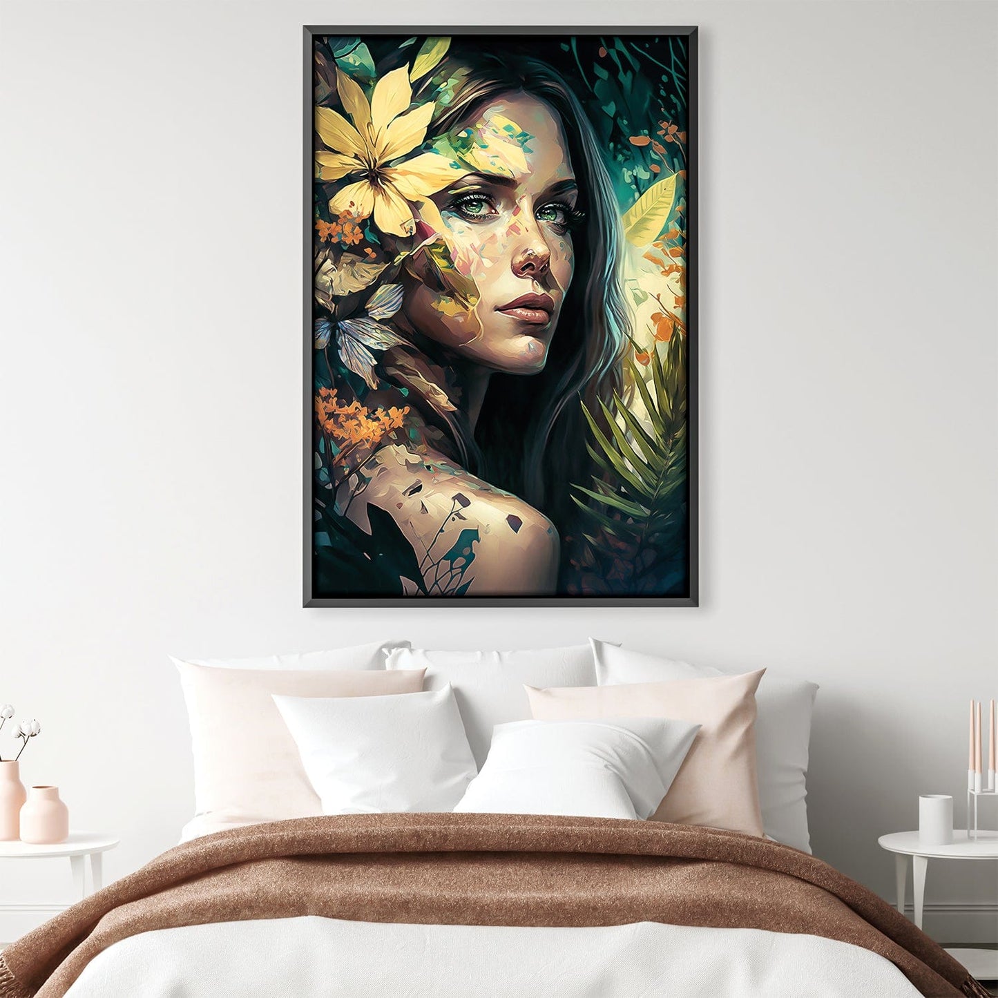 Nature's Elegance: Abstract Floral Oil Painting of a Woman's Portrait