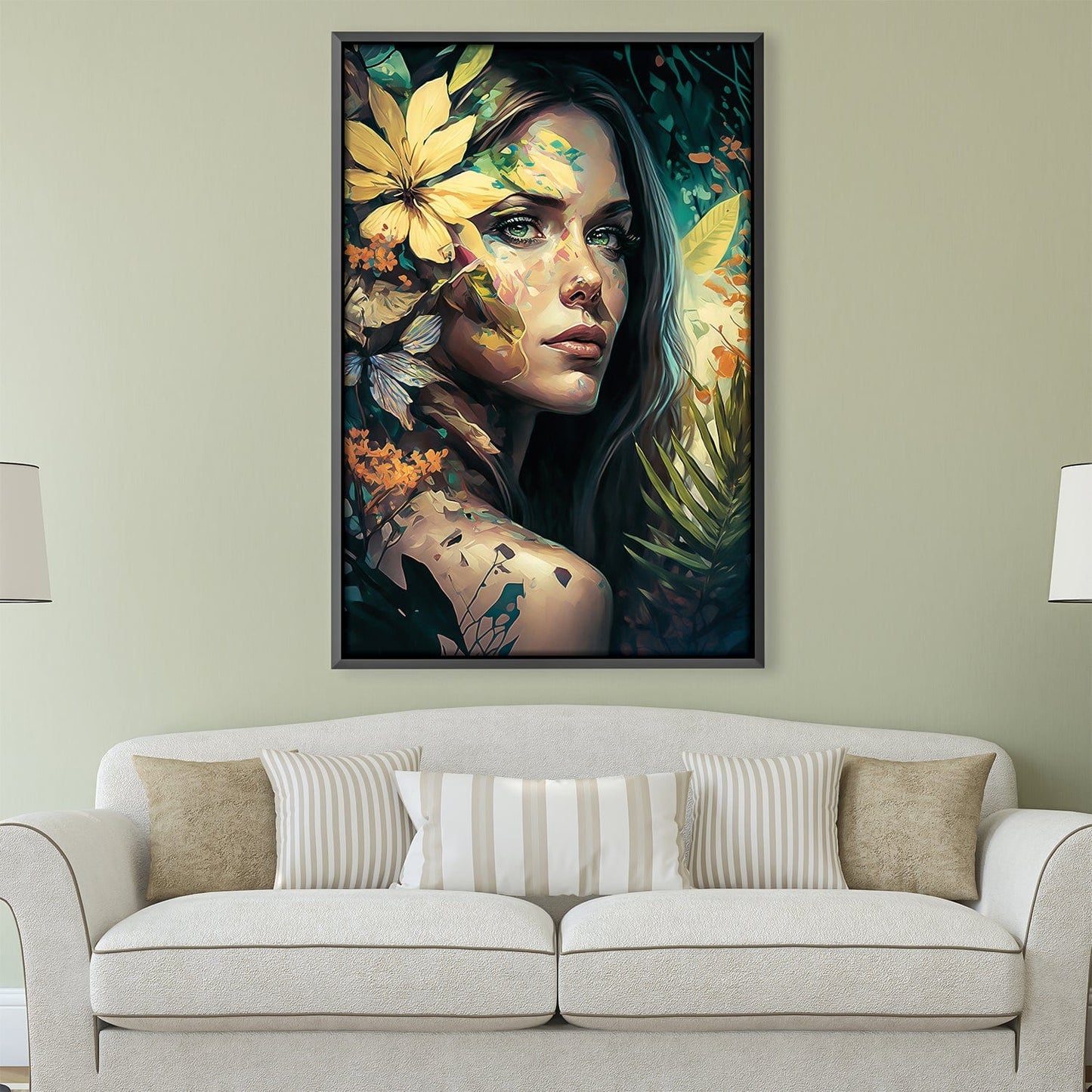 Nature's Elegance: Abstract Floral Oil Painting of a Woman's Portrait