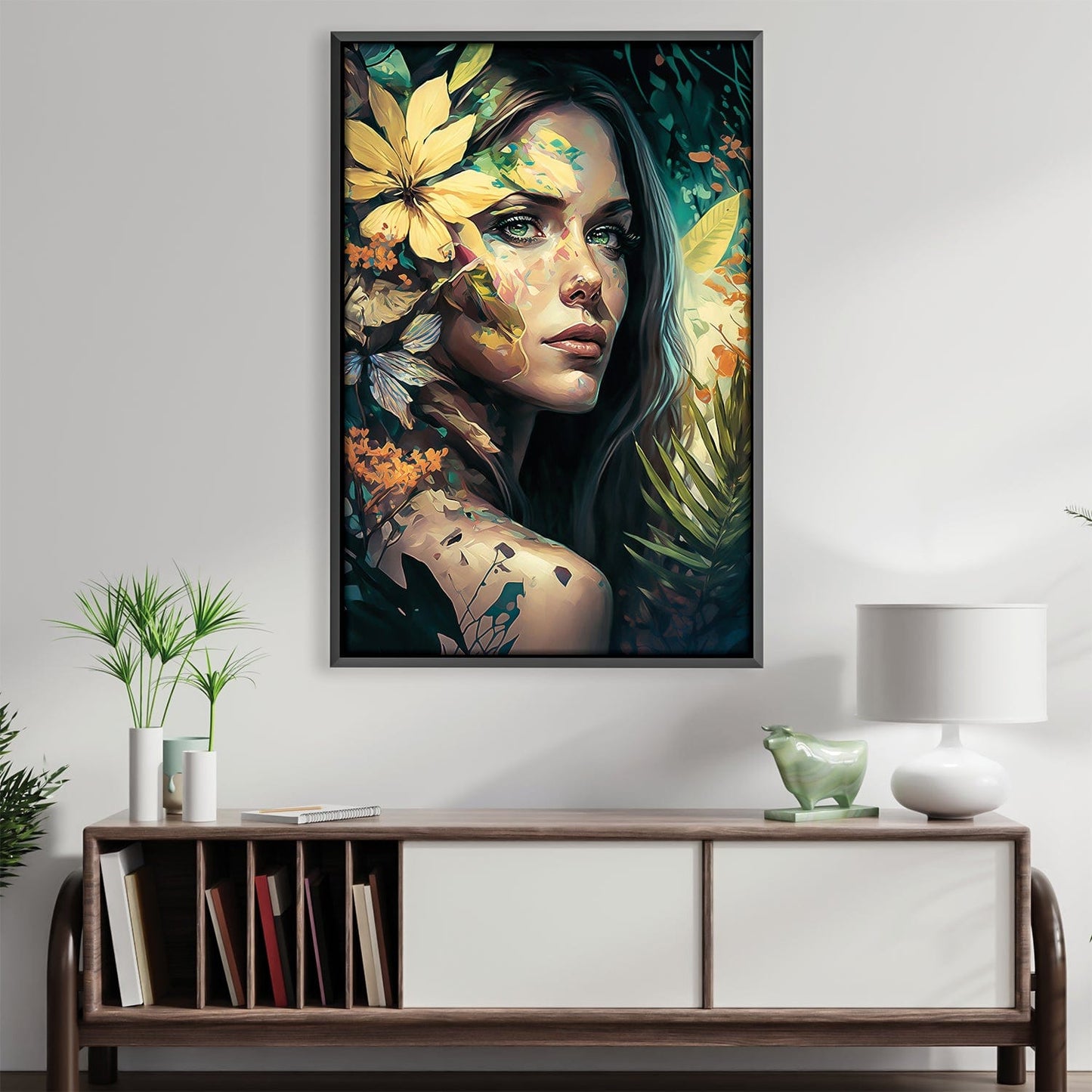 Nature's Elegance: Abstract Floral Oil Painting of a Woman's Portrait