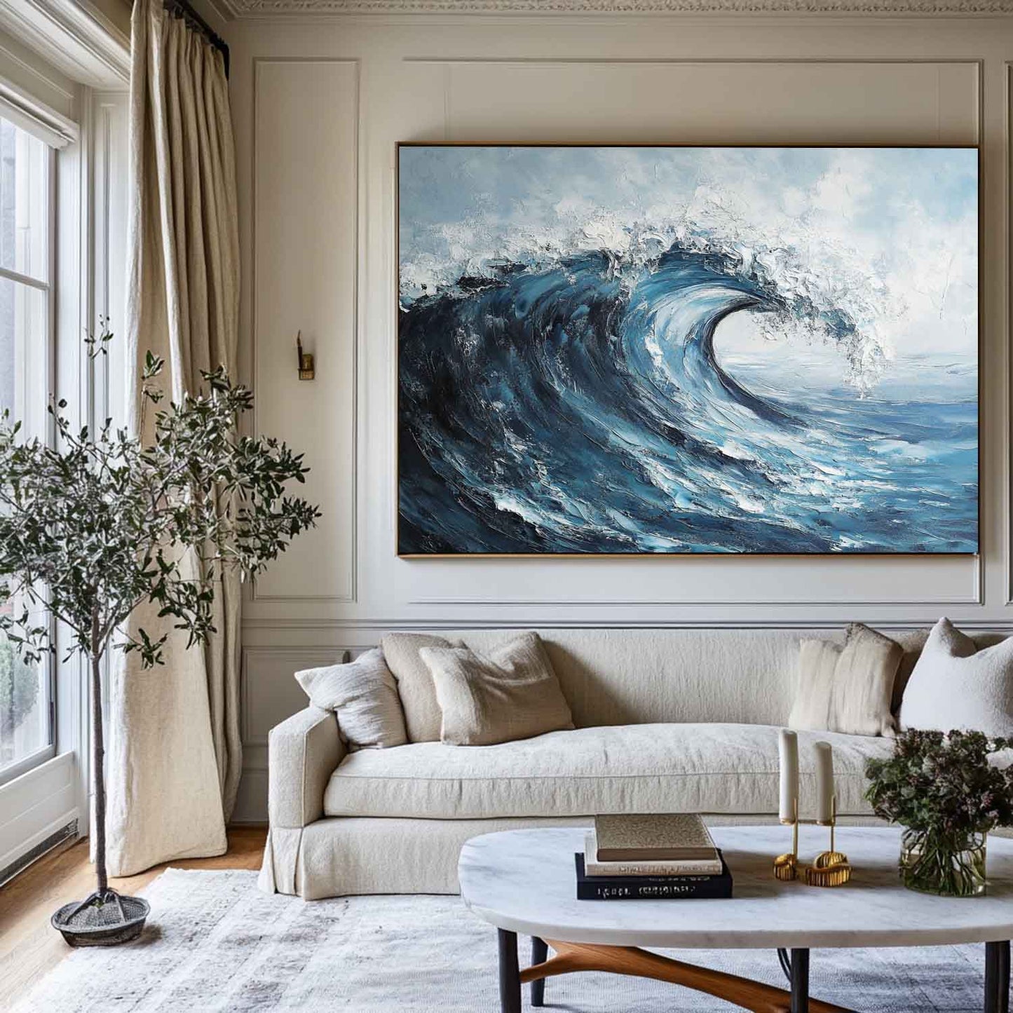 Vibrant Ocean Wave Oil Painting for Coastal Home Decor