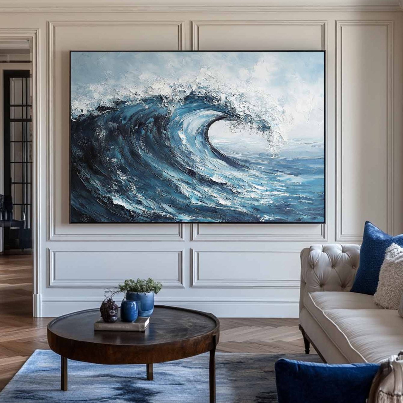 Vibrant Ocean Wave Oil Painting for Coastal Home Decor