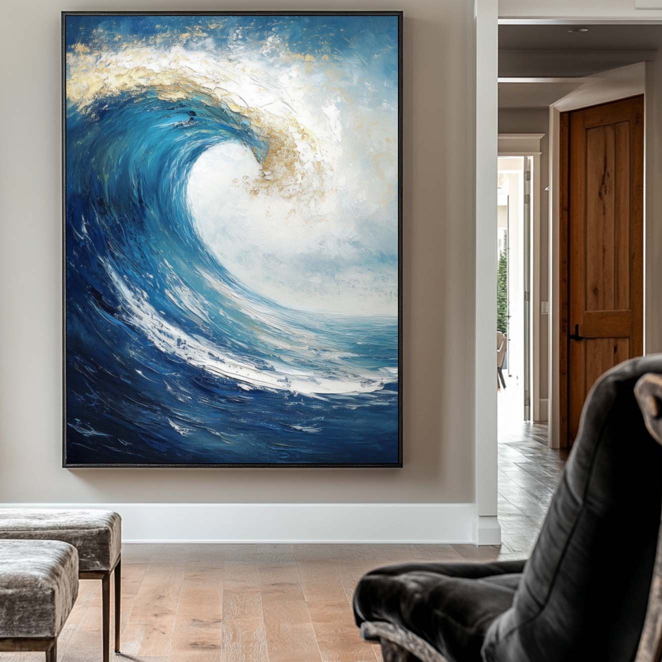 Majestic Blue Wave Oil Painting - Vibrant Seascape Art for Beach Lovers