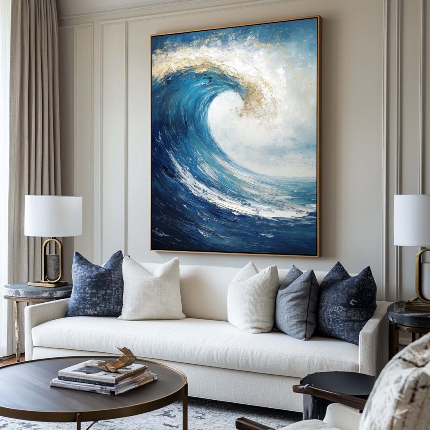 Majestic Blue Wave Oil Painting - Vibrant Seascape Art for Beach Lovers