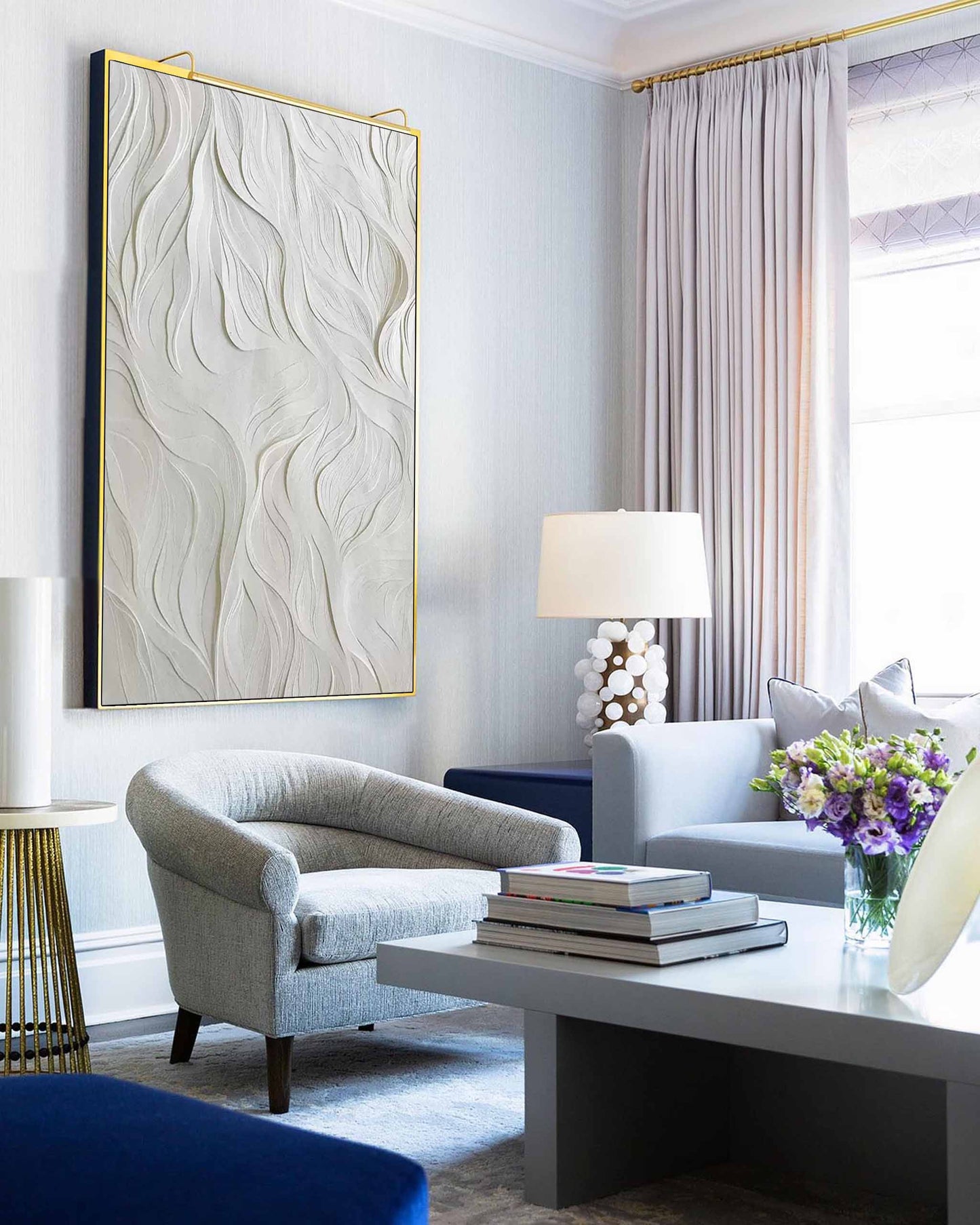 Elegant Minimalist Oil Painting with Textured Waves for Modern Decor