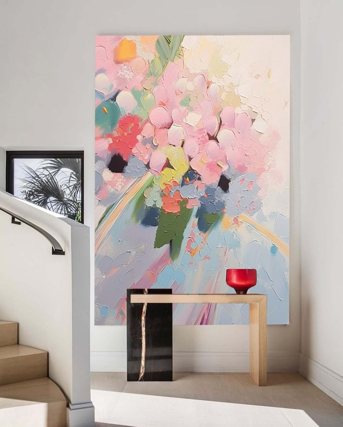 Vibrant Abstract Floral Oil Painting for Home Decor