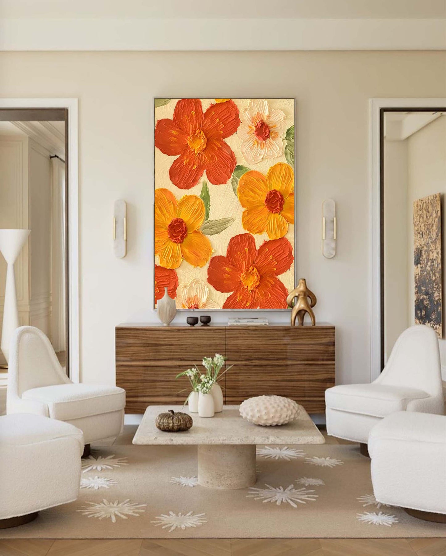 Vibrant Floral Oil Painting - Colorful Flower Wall Art for Home Decor