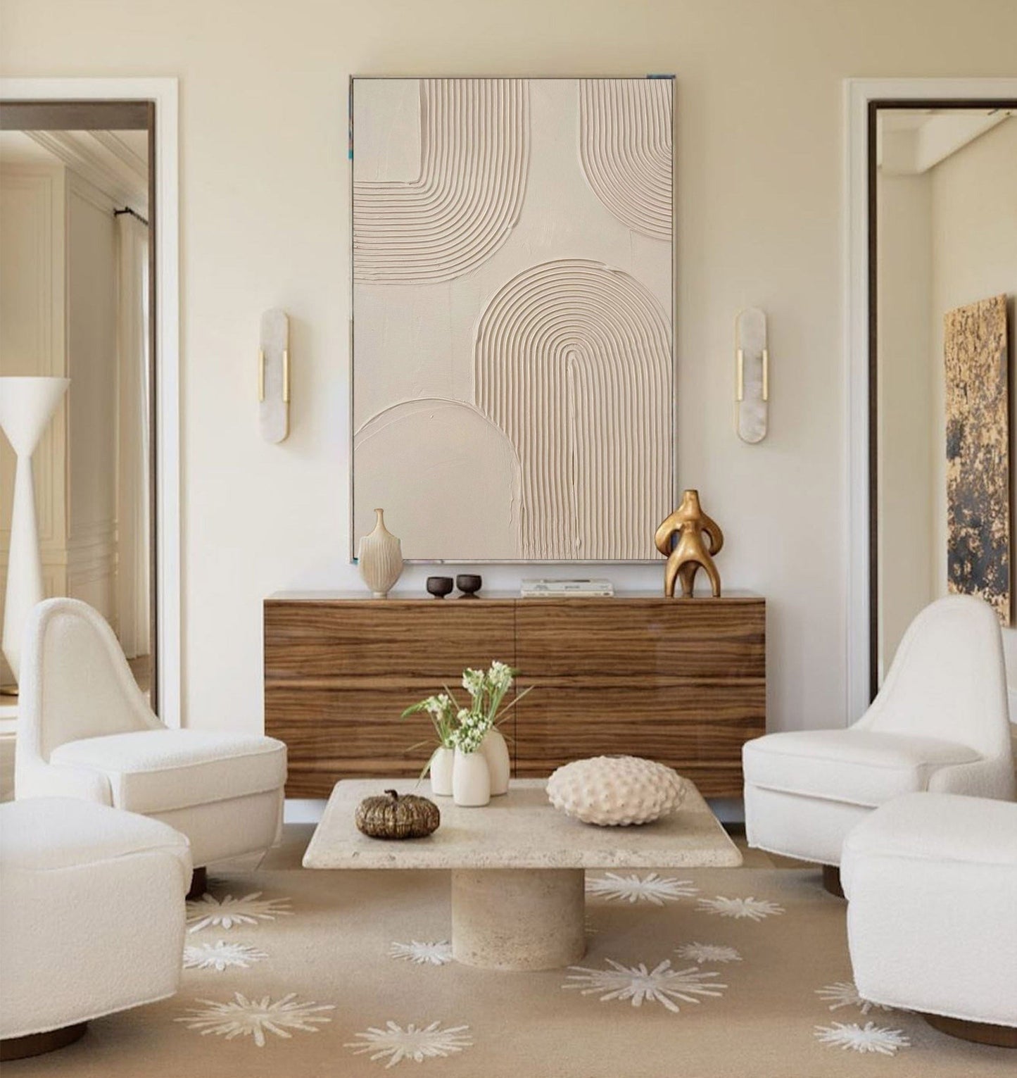 Elegant Beige Minimalist Abstract Oil Painting for Modern Home Décor
