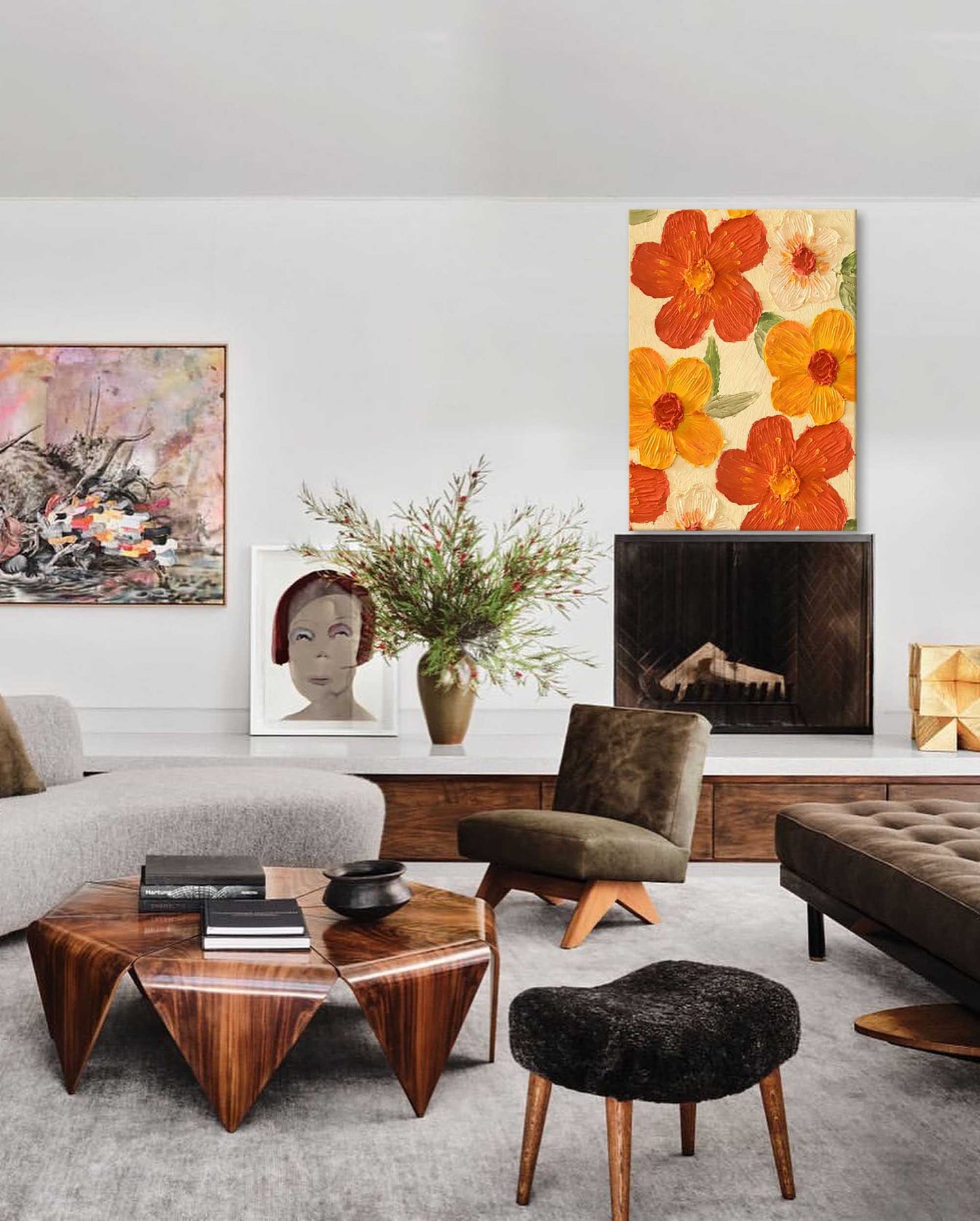 Vibrant Floral Oil Painting - Colorful Flower Wall Art for Home Decor