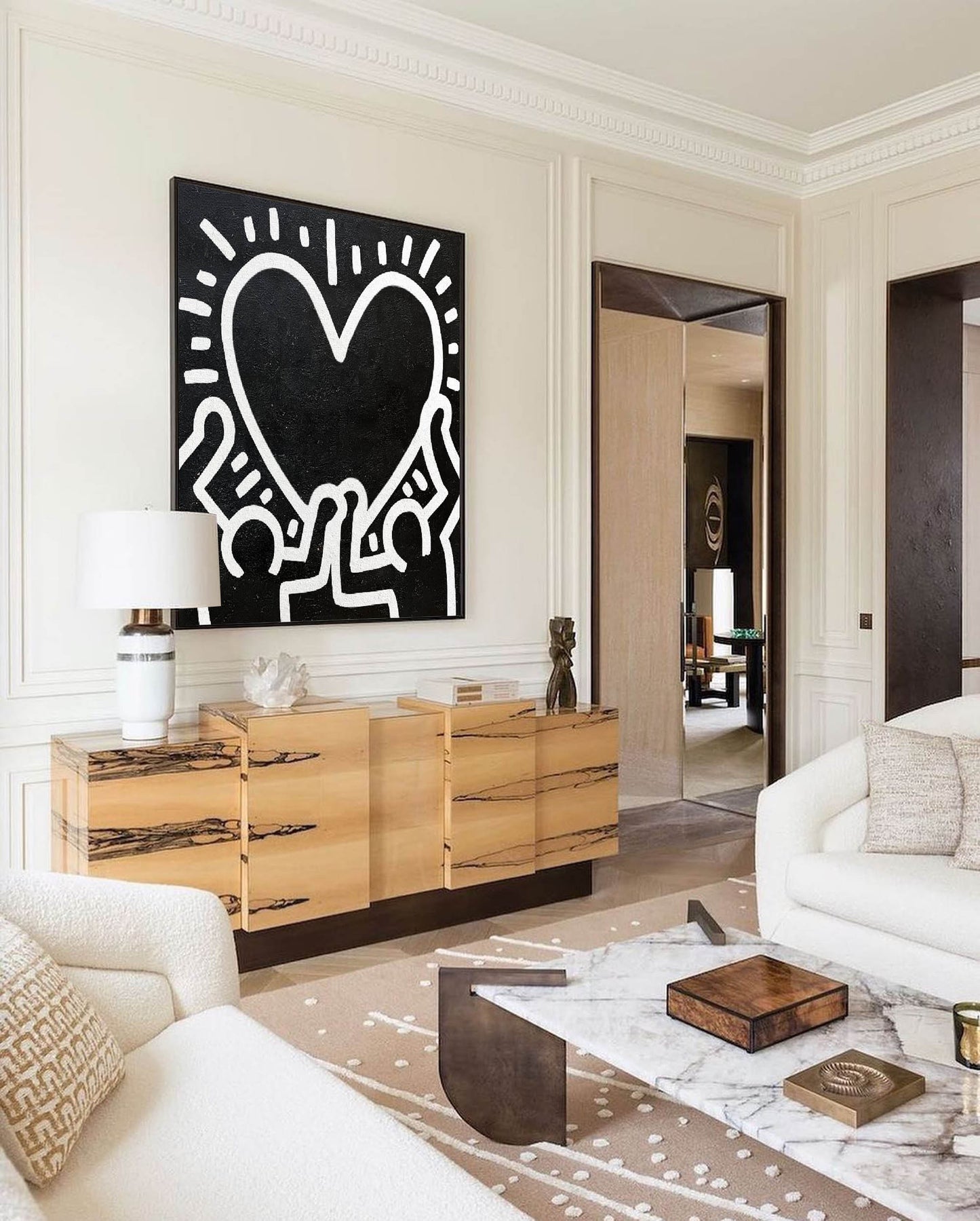 Bold Heart Embrace - Modern Abstract Oil Painting Inspired by Street Art