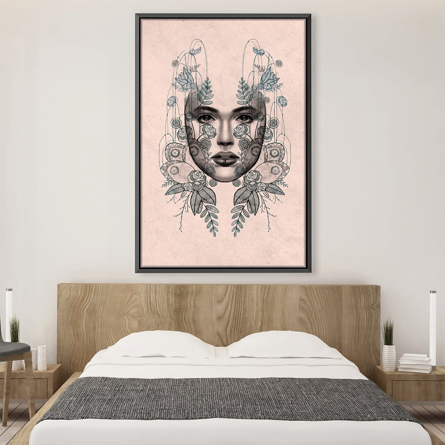 Enchanting Face Portrait with Floral Harmony - Artistic Oil Painting