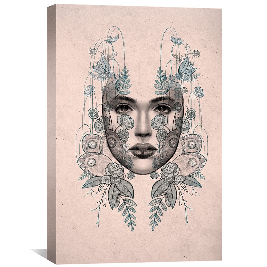 Enchanting Face Portrait with Floral Harmony - Artistic Oil Painting