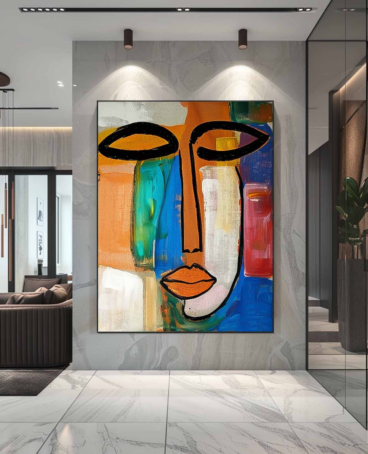 Abstract Contemporary Face Oil Painting for Modern Home Decor