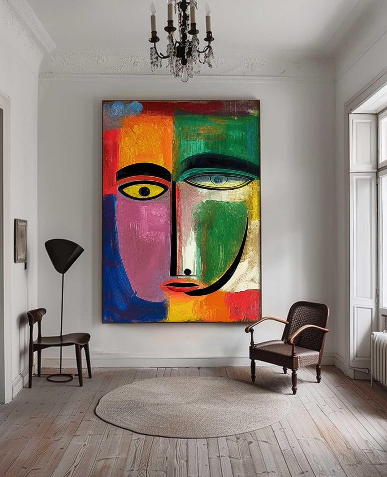 Abstract Colorful Face Oil Painting for Modern Home Décor