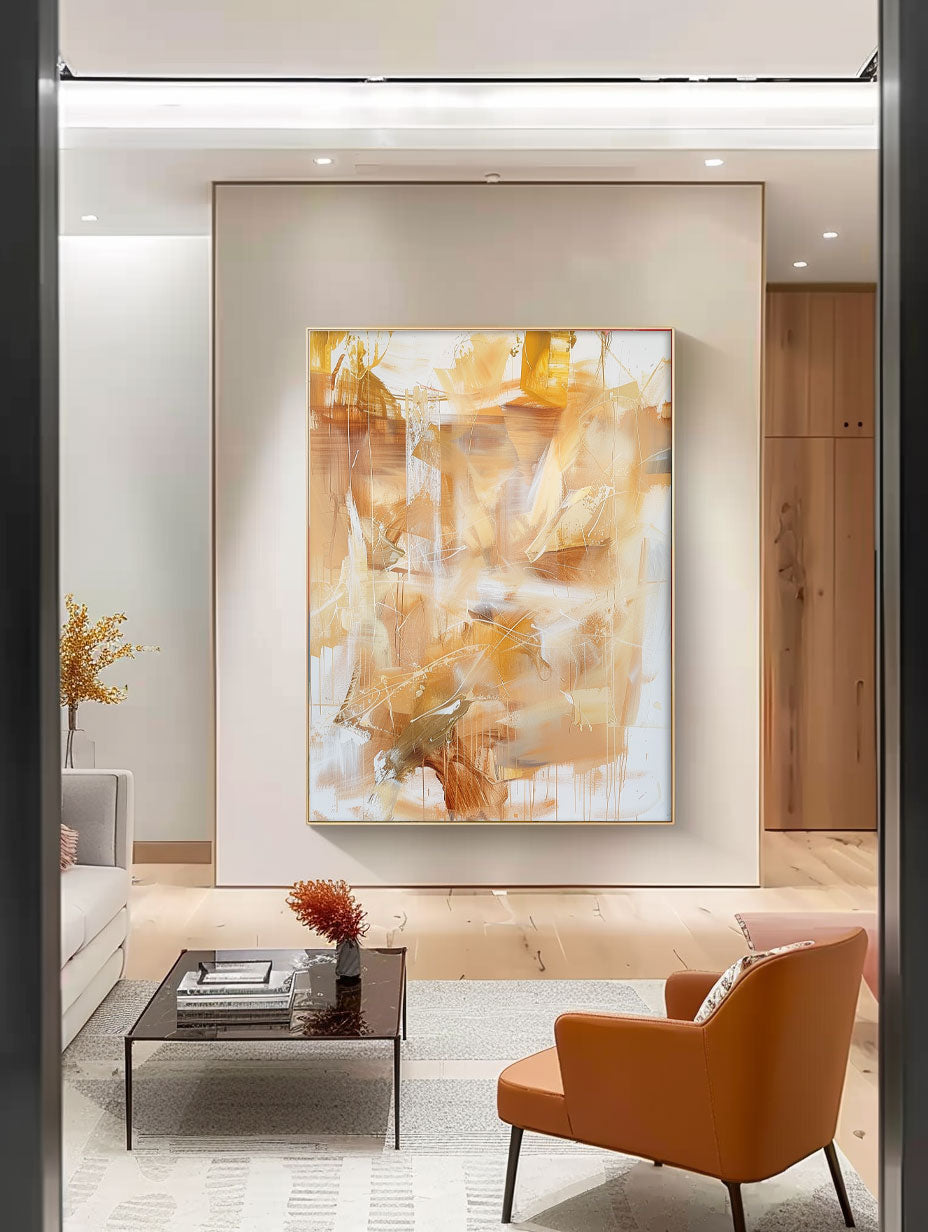 Contemporary Abstract Oil Painting in Earthy Tones for Modern Home Decor
