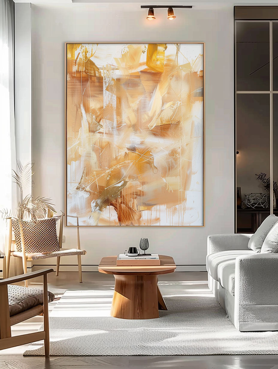 Contemporary Abstract Oil Painting in Earthy Tones for Modern Home Decor