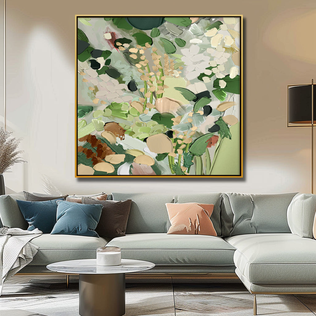 Delicate Floral Oil Painting for Elegant Home Decor in Soft Green Tones