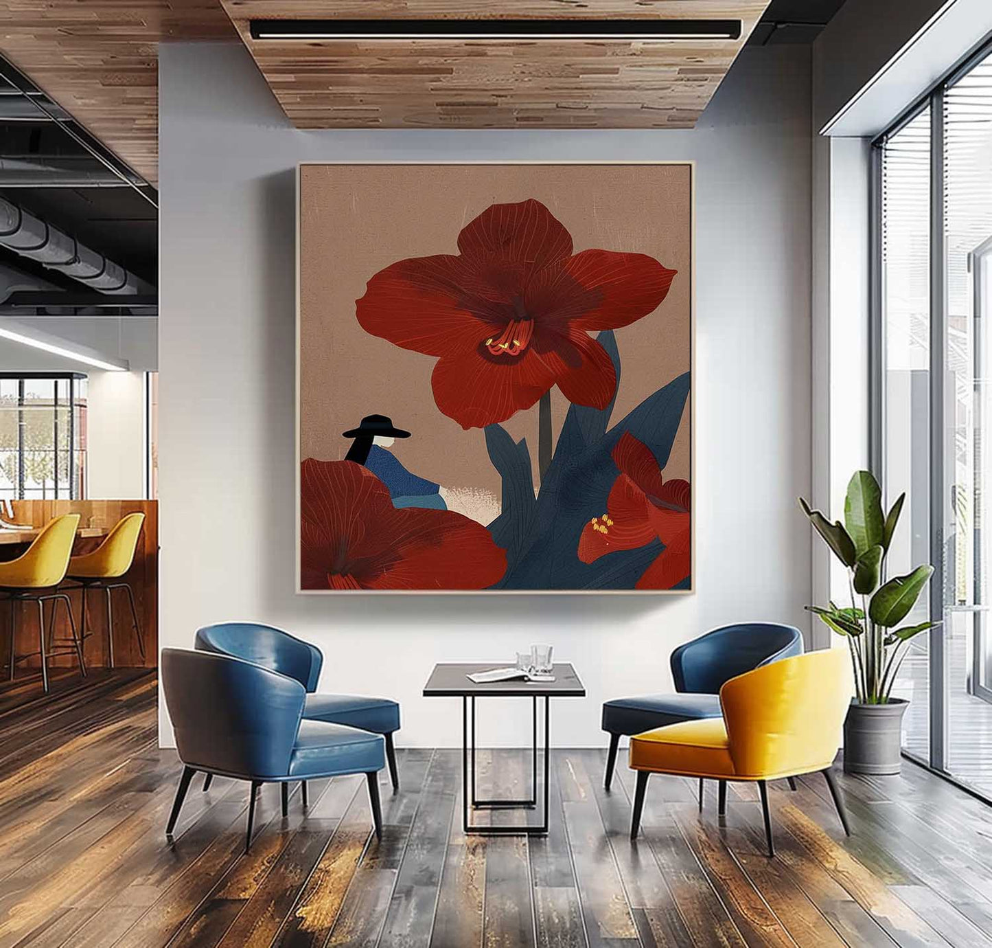 Elegant Red Flower Woman Oil Painting for Modern Home Decor