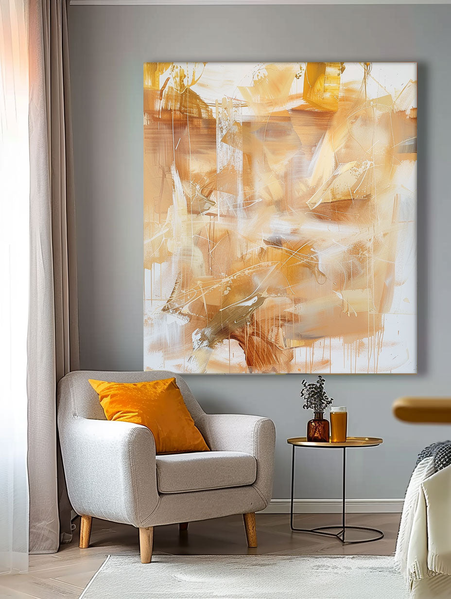 Contemporary Abstract Oil Painting in Earthy Tones for Modern Home Decor