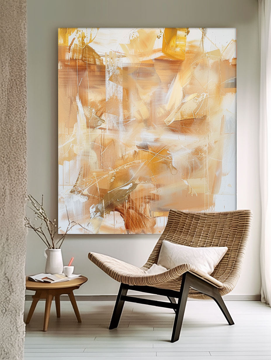 Contemporary Abstract Oil Painting in Earthy Tones for Modern Home Decor